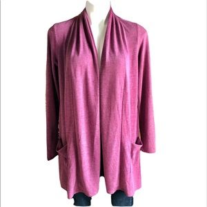 LOGO LORI GOLDSTEIN Open Front Long Sleeve Cardigan Sweater Pink Small
